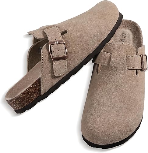 Women’s Suede Clogs with Cork Footbed & Arch Support
